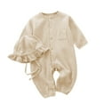 thumbnail image 1 of Zpanxa Newborn Boy Onesies Muslin Cotton with Hat Snap Front Pocket Long Sleeve Summer Romper Beige 6 Months, 1 of 6