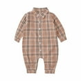 thumbnail image 1 of Zpanxa Newborn Boy Onesies Plaid Collared Button Down Long Sleeve Romper with Snap Crotch Coffee 6-12 Months, 1 of 8