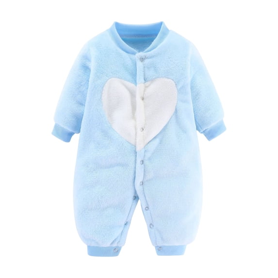 Zpanxa Newborn Girl Onesies Fleece Heart Patch Snap Front Long Sleeve Winter Romper Blue 9 Months