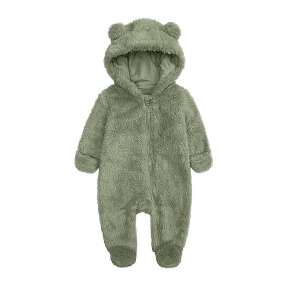 Zpanxa Newborn Girl Onesies Fleece Zip Front Footed Hooded Bear Ear Winter Romper Green 6 Months