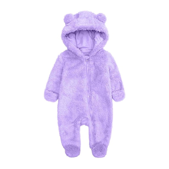 Zpanxa Newborn Girl Onesies Fleece Zip Front Footed Hooded Bear Ear Winter Romper Purple 12 Months