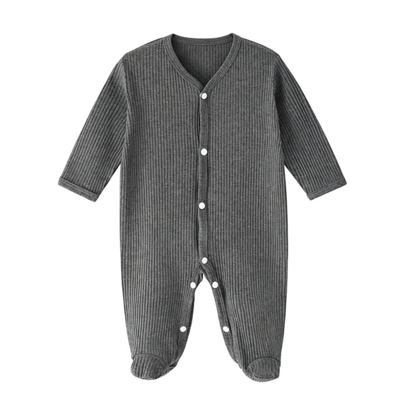 Zpanxa Newborn Girl Onesies Ribbed V-Neck Long Sleeve Footed Sleepwear with Snap Closure Dark Gray 0-6 Months
