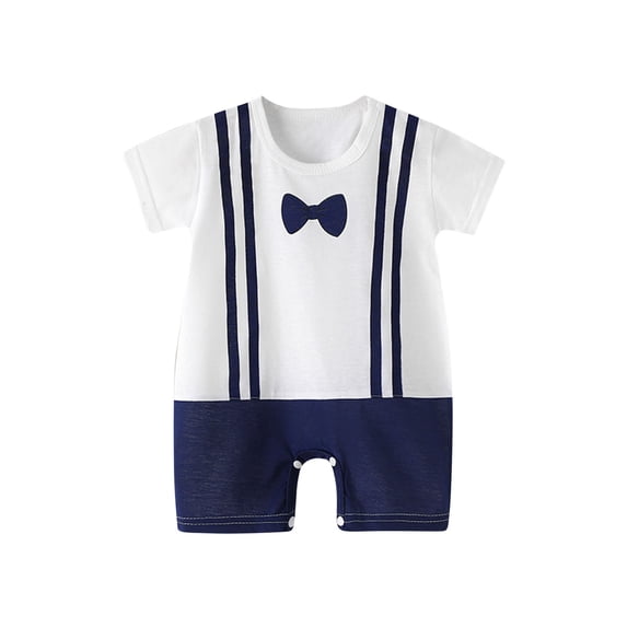 Zpanxa Newborn Onesies Boy Bow Tie Print Summer Short Sleeve Romper with Snap Crotch Dark Blue 12-18 Months