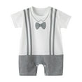 thumbnail image 1 of Zpanxa Newborn Onesies Boy Bow Tie Print Summer Short Sleeve Romper with Snap Crotch Gray 12-18 Months, 1 of 3