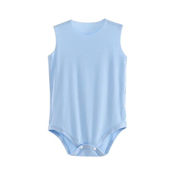 Zpanxa Newborn Onesies Boy Sleeveless Summer Cotton Bodysuit with Snap Crotch Light Blue 9 Months