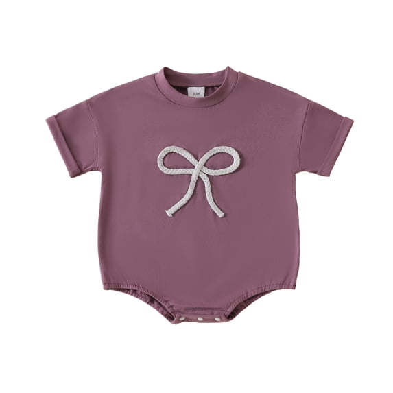 Zpanxa Newborn Onesies Girl Bow Summer Crew Neck Short Sleeve Bodysuit with Snap Crotch Purple 6 Months
