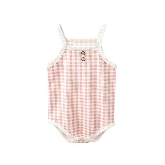 Zpanxa Newborn Onesies Girl Plaid Spaghetti Strap Summer Bodysuit with Snap Crotch Pink 0-3 Months