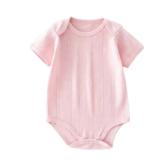 Zpanxa Newborn Onesies Girl Ribbed Cotton Short Sleeve Summer Bodysuit Pink 9-12 Months