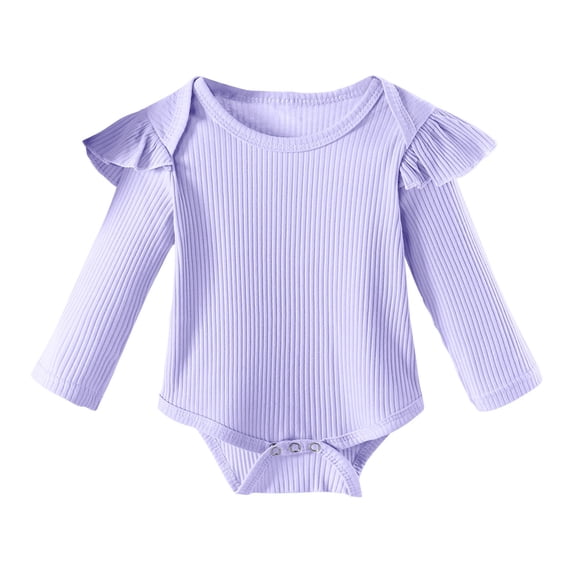 Zpanxa Newborn Onesies Girl Ribbed Ruffle Long Sleeve Fall Bodysuit with Snap Crotch Purple 3 Months