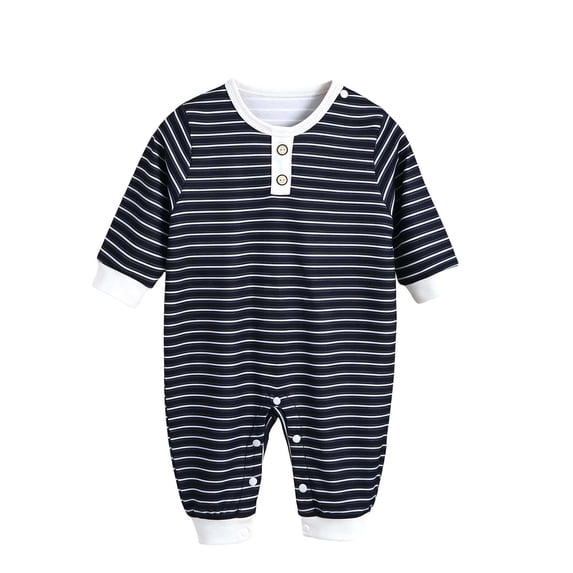 Zpanxa Newborn Onesies Girl Striped Henley Long Sleeve Romper with Snap Crotch Black 6-9 Months