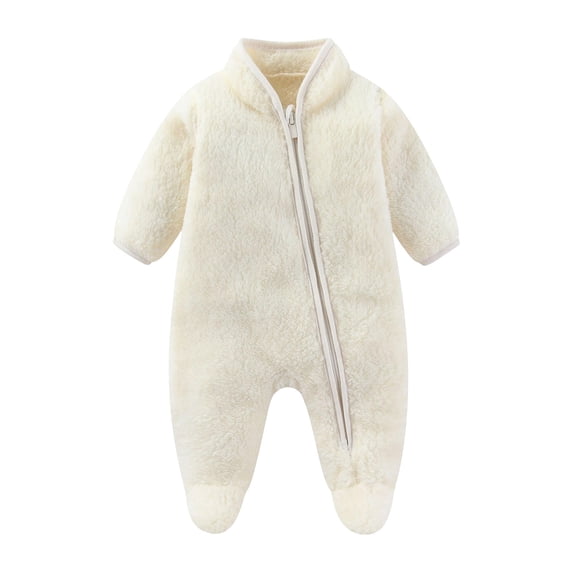 Zpanxa Newborn Onesies Unisex Fleece Footed Zip-Up Warm Winter Romper Solid Color White 3 Months