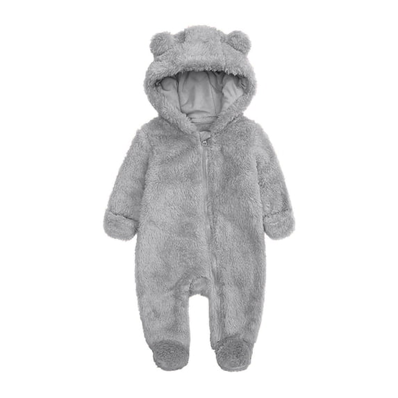 Zpanxa Newborn Onesies Unisex Fleece Zip Front Hooded Bear Ear Winter Romper Gray 9 Months