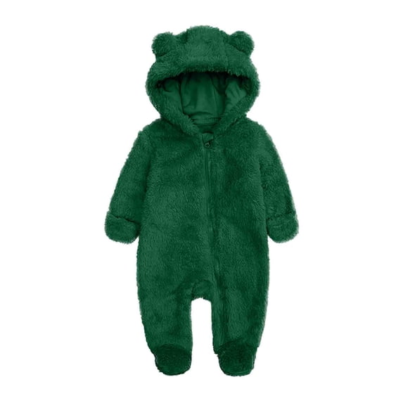 Zpanxa Newborn Onesies Unisex Fleece Zip Front Hooded Bear Ear Winter Romper Green 3 Months