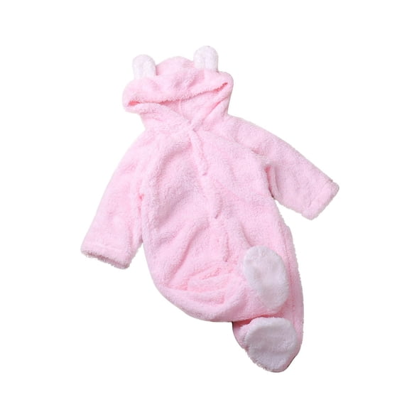 Zpanxa Newborn Onesies Unisex Fleece Zip Front Hooded Rabbit Ear Footed Winter Romper Pink 3 Months
