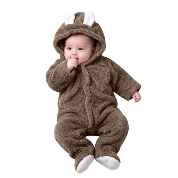Zpanxa Newborn Onesies Unisex Fleece Zip-Up Bear Ear Hooded Footed Winter Romper Coffee 3 Months