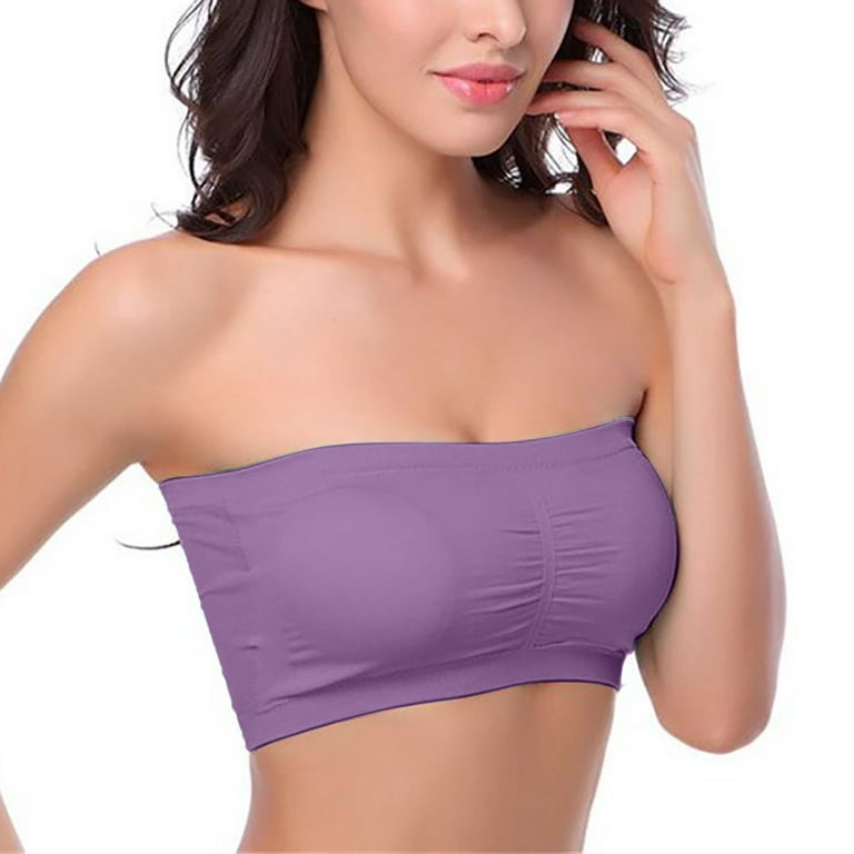 Zpanxa Nursing Bras Womens One-Piece Bra Everyday Underwear Strapless  Polishing Bra Bandeau Tube Tops for Women Sports Bras Purple S