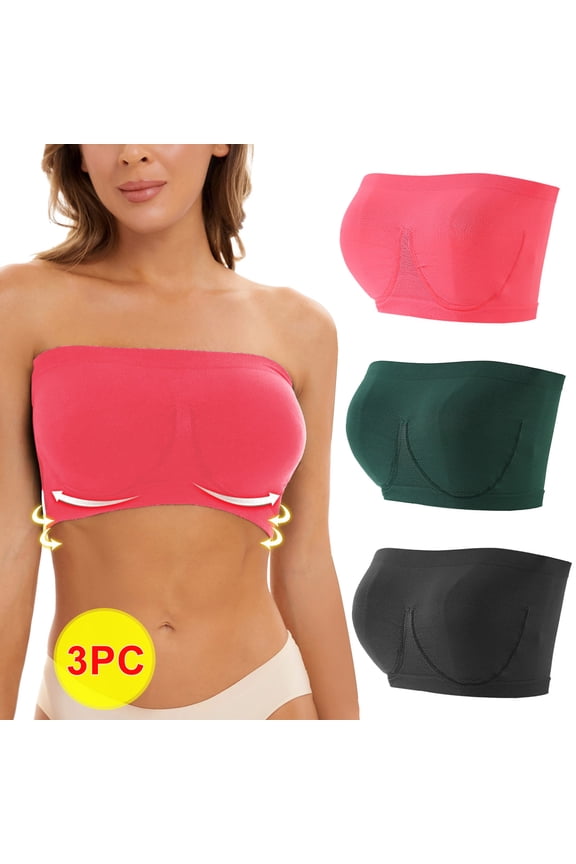 Nursing Bras Womens Stretch Strapless Bra,Summer Bandeau Bra,Plus Size Strapless Bra,Comfort Wireless Bra Tube Tops for Women Sports Bras Hot Pink M