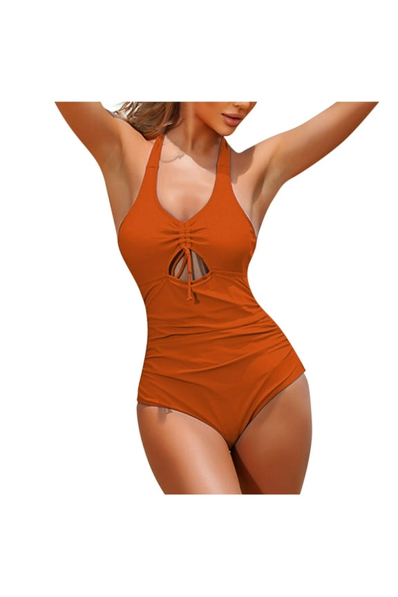 One Piece Swimsuit for Women Bathing Suits Twist Front Cutout Adjustable Straps Ruched Swimwear with Chest Cushion Orange XXL