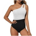 thumbnail image 1 of Zpanxa One Shoulder One Piece Swimsuit for Women Tummy Control Bathing Suits Modest Full Coverage Keyhole Swimwear Black B M, 1 of 3