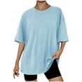 thumbnail image 1 of Zpanxa Oversized Drop Shoulder T-Shirt for Women Short Sleeve Crewneck Top Solid Color with Letter Print Casual Streetwear Loose Fit Chic, 1 of 3