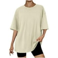 thumbnail image 1 of Zpanxa Oversized Drop Shoulder T-Shirt for Women Short Sleeve Crewneck Top Solid Color with Letter Print Casual Streetwear Loose Fit Chic, 1 of 3