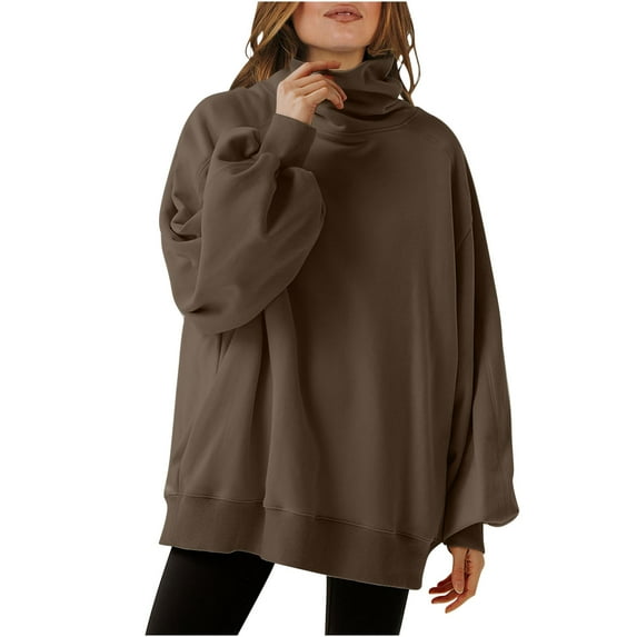 Zpanxa Oversized Sweatshirt for Women Long Sleeve Cowl Neck Pullover Casual Loose Fall Cute Tunic Tops with Pockets Winter Clothes for Women Teen Girls Coffee XXL