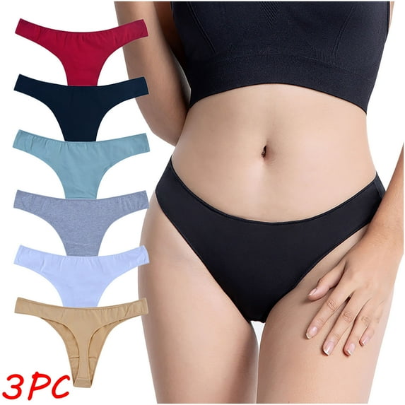 Zpanxa Panties for Women, Women's Everyday Low Waist Underwear 3 Pack Solid Color Breathable Cotton Panties Comfortable Ventilated Elastic Briefs