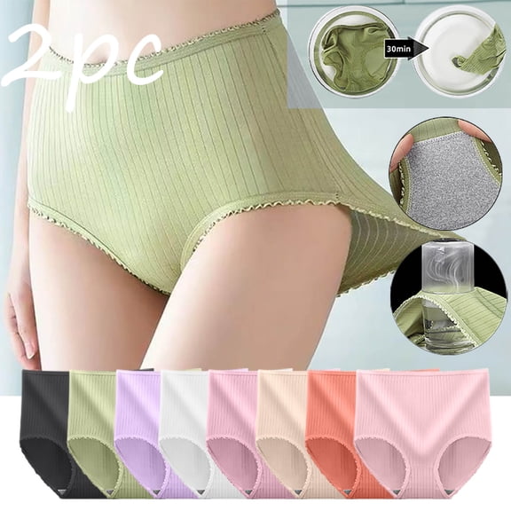 Zpanxa Panties for Women, Women's High Waist Underwear Solid Color Absorbent Panties Comfortable Tummy Control Breathable Cotton Briefs