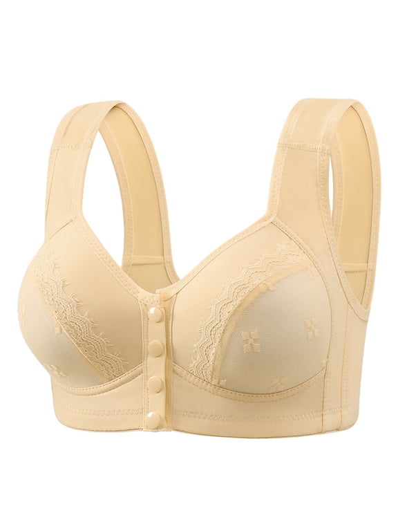 Plus Size Cotton Bra Front Closure Wire-Free Breathable Perforated Cup