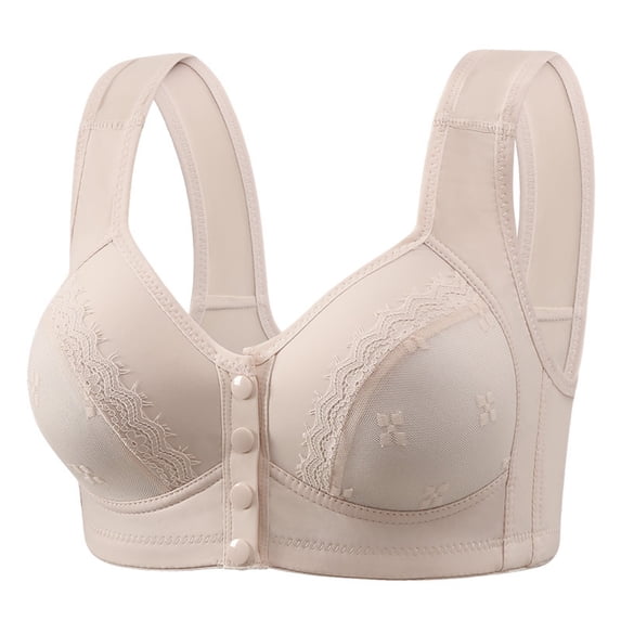 Zpanxa Plus Size Cotton Bra Front Closure Wire-Free Breathable Perforated Cup