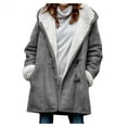 thumbnail image 1 of Zpanxa Plus Size Winter Coats for Women Solid Velvet Coat Long Sleeve Horn Buckle Pocket Overcoat Tops Lightweight Warm Hooded Jacket Outwear Gray XXL, 1 of 5