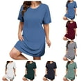 thumbnail image 1 of Zpanxa Plus Size Women's Loose Fit Round Neck Short Sleeve Dress Solid Color Everyday T-Shirt Dress, 1 of 6