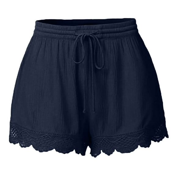 Zpanxa Plus Size Workout Shorts for Women, Women Lace Plus Size Rope Tie Shorts, Yoga Sport Pants Leggings Trousers, High Waist Yoga Pants, Fitness Running Shorts Dark Blue XXL