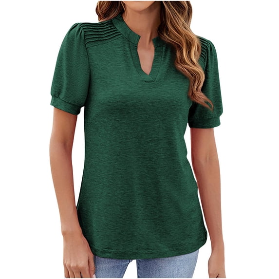 Zpanxa Polished Pull-On Blouse for Women V-Neck Short Sleeve Top Solid Color Shirt Style Casual Work Wear Soft Comfortable Versatile