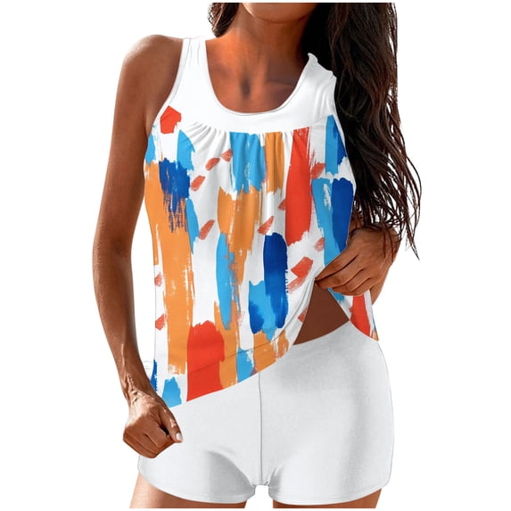 Zpanxa Printed Boyshort Bikini Set Women's Modest Swimwear Two Piece with Full Coverage Conservative Design and Loose Fit for Beach Swimming