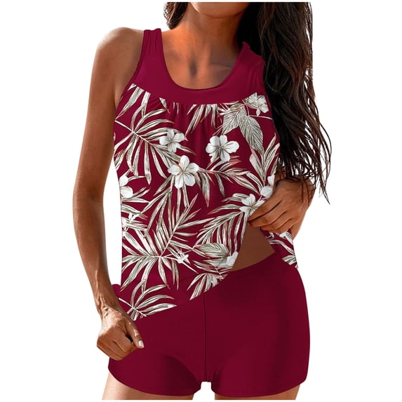 Zpanxa Printed Boyshort Bikini Set Women's Modest Swimwear Two Piece with Full Coverage Conservative Design and Loose Fit for Beach Swimming