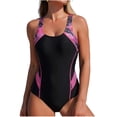 thumbnail image 1 of Zpanxa Printed Stitch Bikini Set for Women Conservative Crew Neck Sports Style Two Piece Swimsuit Full Coverage, 1 of 7