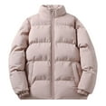 thumbnail image 1 of Zpanxa Puffer Jacket Men Winter Coats Plus Size Thicken Cotton Padded Warm Jacket Lightweight Solid Color Loose Outwear with Pockets Pink L, 1 of 5