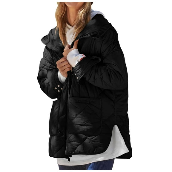 Zpanxa Puffer Jacket Womens Winter Coats Warm Quilted Jackets Cotton Padded Zip up Hooded Coat Outdoor Snow Jacket Outwear Black M