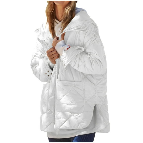 Zpanxa Puffer Jacket Womens Winter Coats Warm Quilted Jackets Cotton Padded Zip up Hooded Coat Outdoor Snow Jacket Outwear White S
