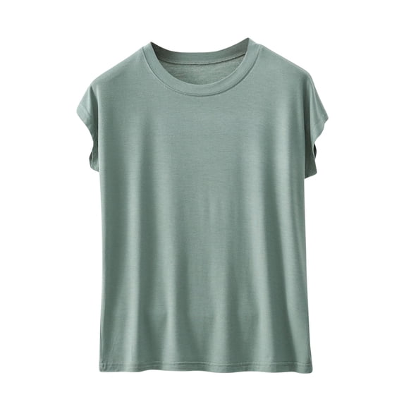 Zpanxa Pullover for Women Short Sleeve Round Neck Solid Color Basic Tee Casual Relaxed Fit Everyday Top