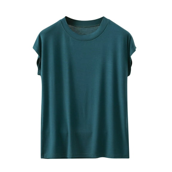 Zpanxa Pullover for Women Short Sleeve Round Neck Solid Color Basic Tee Casual Relaxed Fit Everyday Top