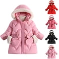 thumbnail image 1 of Zpanxa Quilted Jackets for Girls Girls Hood Mitten Pocket Waist Drawstring Puffer Coat Toddler Cute Mid Winter Jacket, 1 of 3