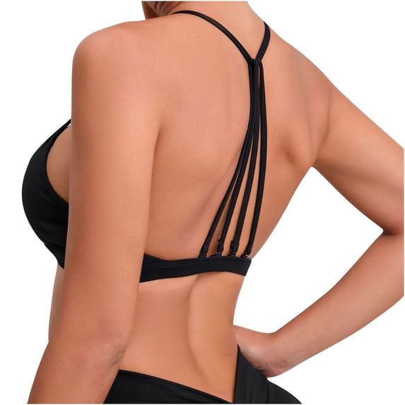 Zpanxa Racerback Sports Bra Women's Seamless Wireless White Strappy Racerback Pullover with Thin Multi-Straps for Yoga
