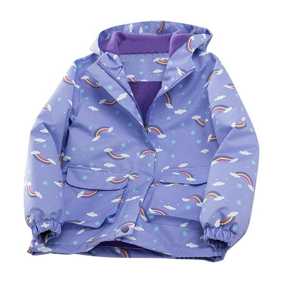 Zpanxa Rainbow Print Kids Waterproof Windbreaker Hooded Raincoat Lightweight Jacket with Zipper Front Colorful Outdoor Spring Fall Coat for Ages 2 to 12