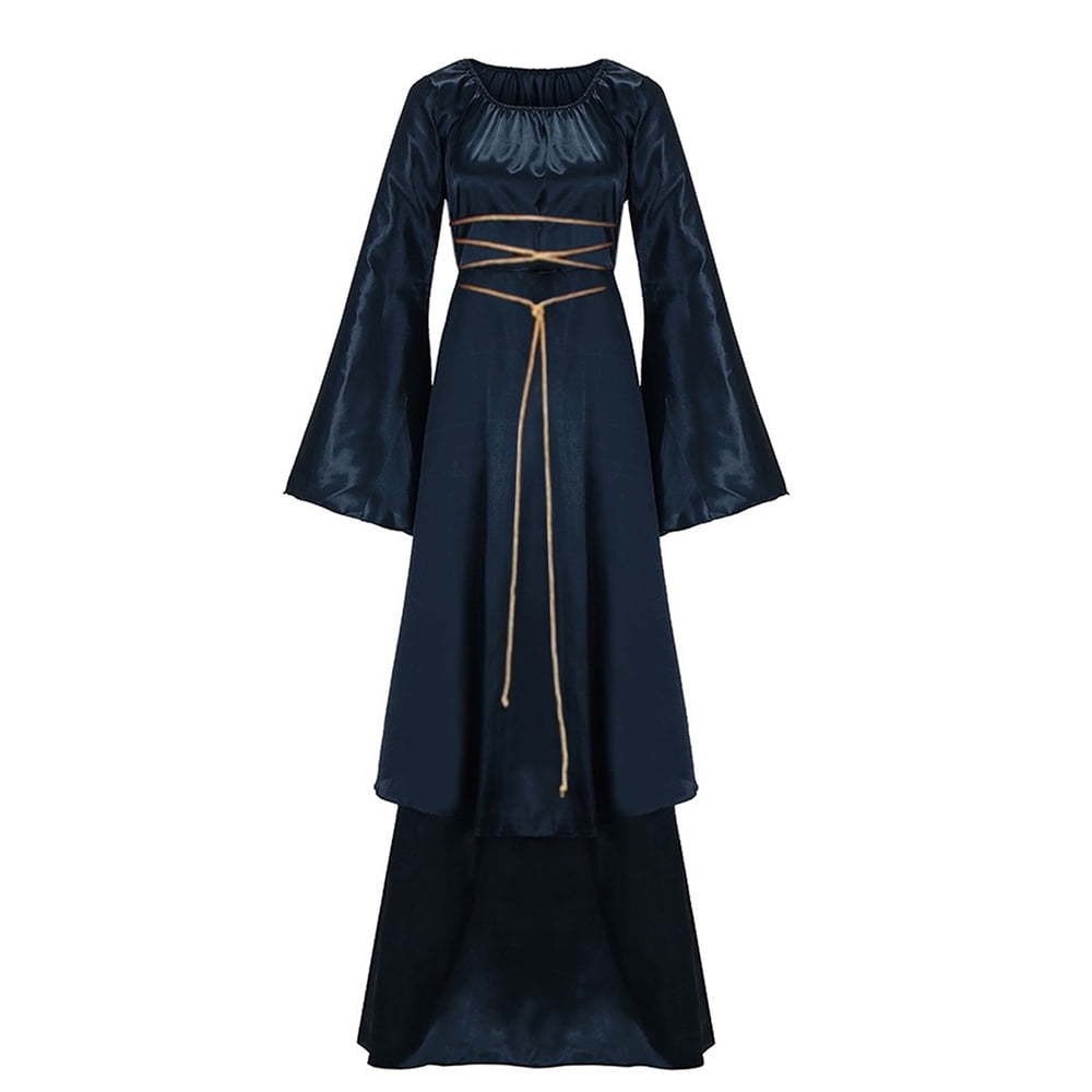 Gothic jurk dames Halloween kostuum damesjurk grote maat gothic maxi-jurk sexy kanten jurken middeleeuwse jurk met trompetmouwen cosplay gebonden taille jurk carnaval party avondjurk jurk