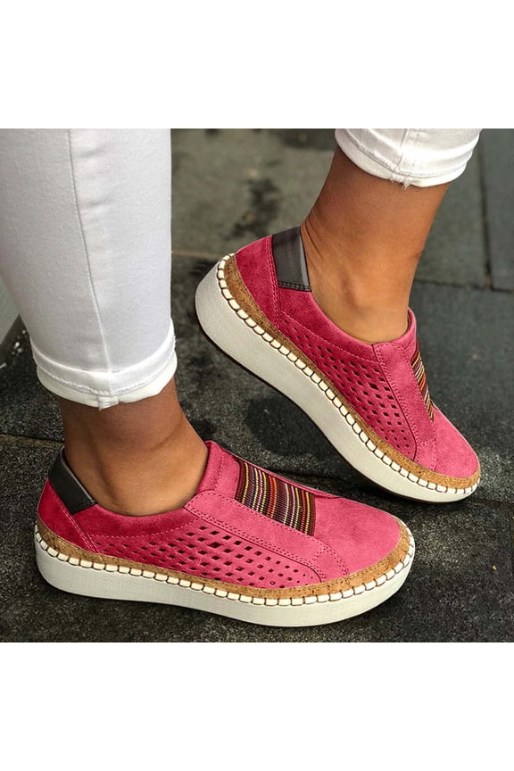 Running Shoes Womens Women's Fashion Casual Hollow-Out Round Toe Slip On Shoes Thick Bottom Sneakers Shoes for Women Red 36
