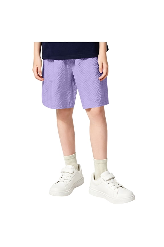 Running Shorts Children's Summer Solid Color Yarn Air Conditioning Pants Drying Shorts Sweat Wicking Thin Elastic Waist Pants Purple 14-15 Years