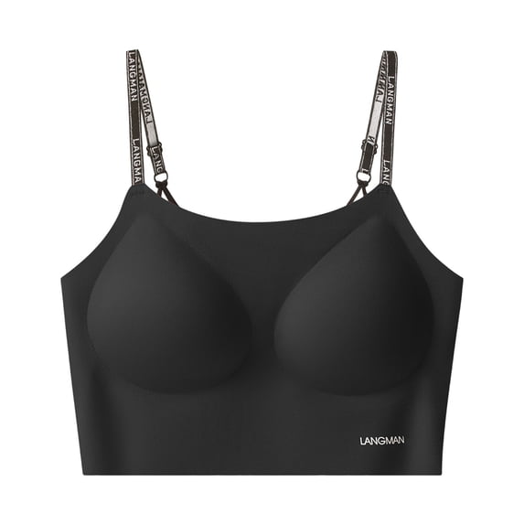 Zpanxa Seamless Bras for Women Wireless Push-up Breathable Everyday T-shirt Bra with Letter Straps Black 42BC