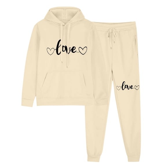 Zpanxa Sets for Women Clothing Two Piece 2-Piece Hoodie and Jogger Sweatpants Set with Love Heart Print and Drawstring Waist